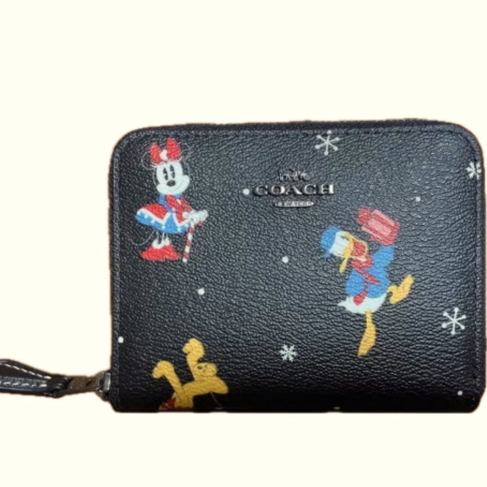 Coach x Disney Small Zip Around Wallet - Holiday Print NWT $198 Retail